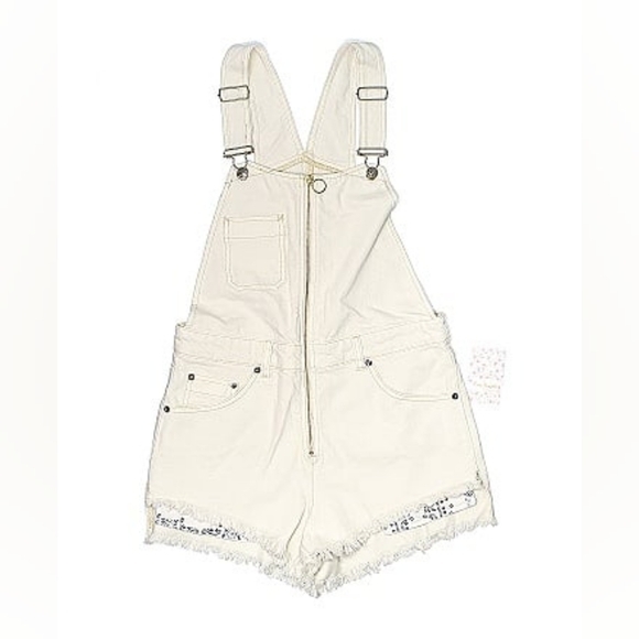 Free‎ People Sunkissed Jean Cut-Off Short Overall Off-White - Picture 1 of 15